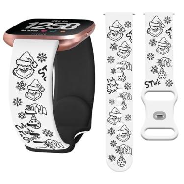 Imagem de Watbro Pulseira gravada de Natal compatível com Fitbit Versa/Lite/Fitbit Versa 2 para mulheres e homens, pulseira com gravação de boneco de neve fofo de silicone macio