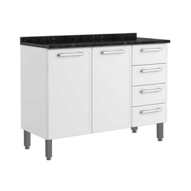 Imagem de Armário Balcão Triplo Bertolini Evidence Aço 2 portas 4 gavetas com tampo - Branco