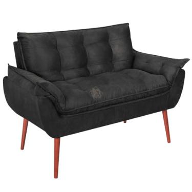 Imagem de Namoradeira Opala 2 Lugares Retrô Suede Luxo - Sofá Compacto Pés Palito Madeira Maciça - Ideal Sala Estar/Recepção/Consultório (VIT DECOR) (Preto)