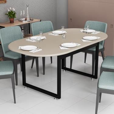 Imagem de Mesa De Jantar Oval 6 Lugares Base de Ferro Para Sala De Estar E Cozinha (Off White)