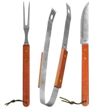 Imagem de Kit Churrasco Garfo Faca Pegador Aço Inox Essencial - Fixxar