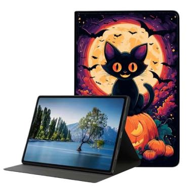 Imagem de DHEEBFWE Capa para iPad 9ª/8ª/7ª geração (2021/2020/2019) 10,2 polegadas, capa fina de couro PU, suporte ajustável, despertar/hibernar automaticamente, gato preto abóbora de Halloween