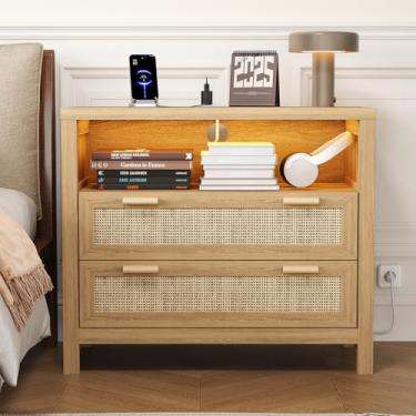 Imagem de Rovaurx Mesa de cabeceira com 2 gavetas, natural RCTG116ME
