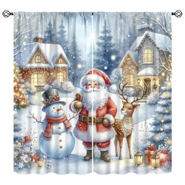 Imagem de Cortinas Merry Christmas, boneco de neve, Papai Noel, Sika, veado, feliz ano novo, árvore de Natal, floco de neve, para sala de estar, quarto, blackout, decoração, cortinas de janela 106,7 cm L x