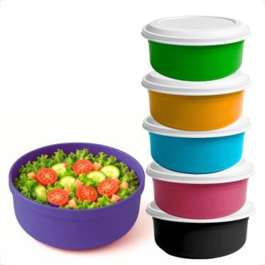 Imagem de Saladeira Plástica Redonda 4,6L Com Tampa Branca Cozinha - GP Plástico