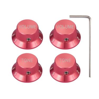 Imagem de Dopro Parafuso de fixação 1/10.2 cm Universal Metal Guitar Bass Potenciômetro Alumínio Volume/Tom Top Hat Bell Knobs para Strat/Ibanez/Yamaha/Les Paul/AMPS/Preamps 2V2T Vermelho