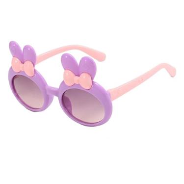 Imagem de Pacote com 1 óculos de sol redondos para crianças, jovens, armação em forma de coelho, pingentes de margarida ao ar livre para festas na praia, Roxa