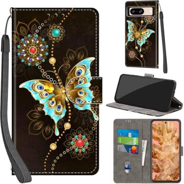 Imagem de Capa carteira para Google Pixel 8, com [3 compartimentos para cartão], fecho magnético com suporte, couro PU, capa flip protetora à prova de choque 15.7 cm 2023, borboleta verde
