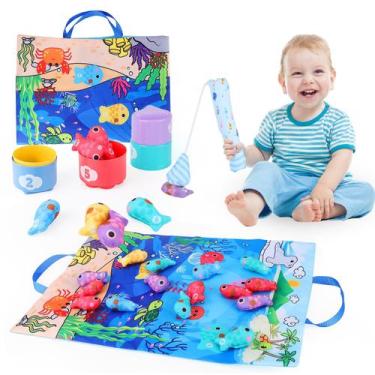 Imagem de Conjunto de jogos de pesca e copos empilháveis de tecido de brinquedo 