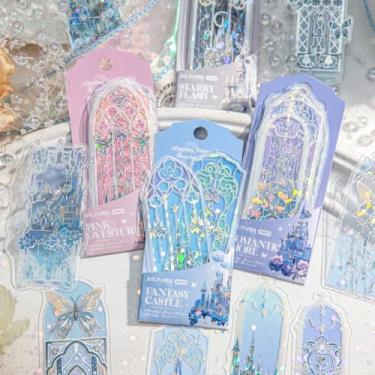 Imagem de 40 marcadores de página holográficos prateados, 4 pacotes com 4 marcadores de página de janela de castelo de conto de fadas de PVC transparente, marcador de livro pequeno cintilante para amantes de