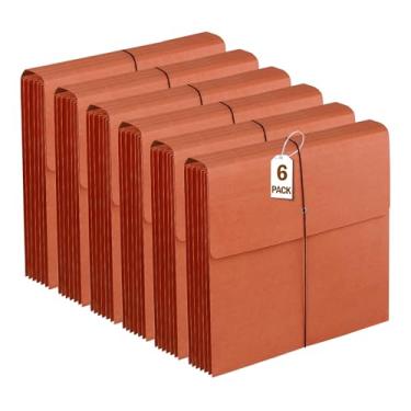 Imagem de 6 pacotes de bolsos expansíveis com aba, bolsa de pasta expansível resistente, pasta de arquivos sanfonada, fecho de cordão elástico, organizador de arquivos sanfonado Kraft para escritório, escola,