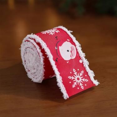 Imagem de 【Fita de tecido com estampa de Natal】 Fita de Natal com estampa de Papai Noel e Rena - Materiais de Embrulho de Presente e Decoração de 2 metros (6,3/6,8/5,3 cm de largura, rolo único) (5,3 cm de tela