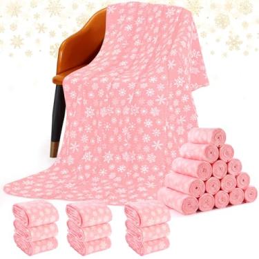 Imagem de Moukeren Cobertor de floco de neve de Natal com 24 peças, 140 x 129 cm, cobertor de Natal de inverno, quente, macio, aconchegante para casa, cama, sofá, cadeira, presente (rosa)