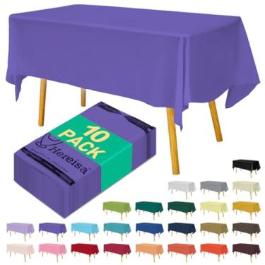 Imagem de Hereisa Toalha de mesa descartável de plástico roxo 137 x 272 cm, capa de mesa retangular impermeável de 10 unidades para eventos, catering