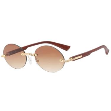 Imagem de JRLLFD Óculos de sol retrô sem aro oval feminino, moda luxo punk masculino para áreas externas uv400 (chá marrom degradê)