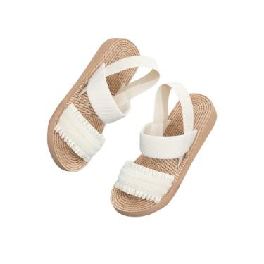 Imagem de Sandália feminina de tecido com tira no tornozelo, faixa dupla, trançada, sapatos rasos de verão, Branco, 39