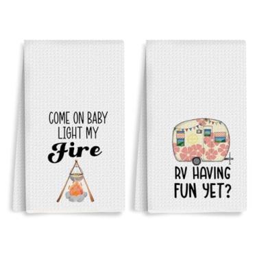 Imagem de XFN 2 peças de toalha de cozinha para trailer, presente de acampamento, cozinha de acampamento, decoração de trailer, decoração de trailer vintage, toalhas de decoração de casa motorizada, presente de