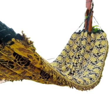 Imagem de Rede De Dormir Descanso Casal Indiana gigante para varanda, quarto, sala e jardim(Amarela)