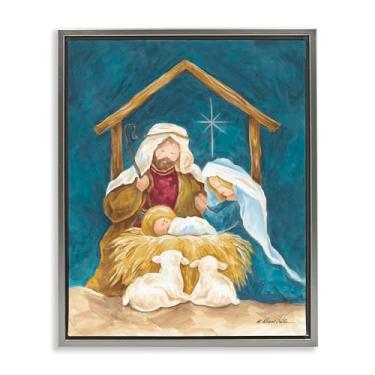 Imagem de Stupell Industries Arte de parede em tela flutuante emoldurada dourada com pintura de presépio confortável, design de Diane Kater, 53 x 43 cm