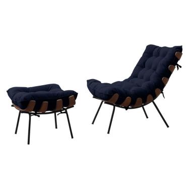 Imagem de Poltrona Costela Adão Com Puff Veludo Azul Escuro