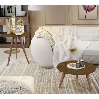Imagem de Conjunto 2 Mesas Retrô Natália - Pés Palito Lateral Apoio Mdf Mdp Madeirado - J3 Móveis