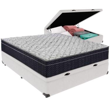 Imagem de Cama Box Baú Branco E Colchão Airtech 150 Espuma D45 Casal Ortobom