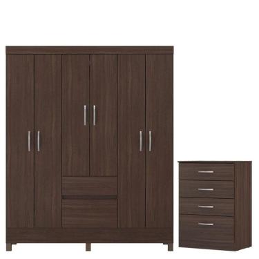 Imagem de Guarda Roupa Casal Flash 2 Com Comôda Astral Café - Demóbile