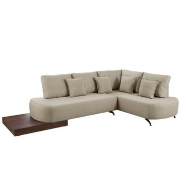 Imagem de Sofá De Canto Nori Curva Le 2,61m Em Linho Com Base Em Madeira Cor Creme 2321