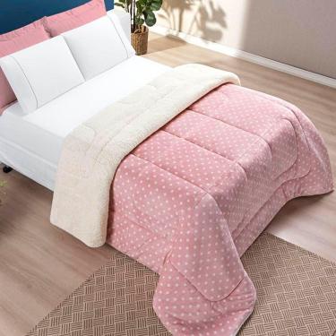 Imagem de Edredom Solteiro Coberdrom Sherpa/mantinha Petit Poa 1 Peça - Rosa