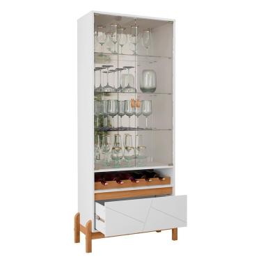Imagem de Cristaleira Bari 2 Portas E 1 Gaveta Com Adega Branco-cedro - Casa D Branco-cedro