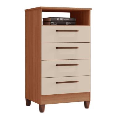 Imagem de Cômoda Star 4 Gavetas Em Mdf Com Deck E Pés Tuboarte Freijo Com Off White