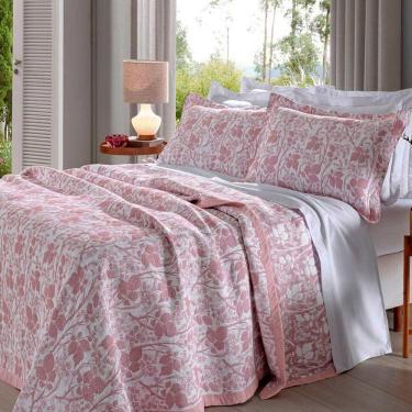 Imagem de Cobre Leito Buettner Queen Jacquard Dupla Face Cenário Estampado Glenda 3 Peças Rosa