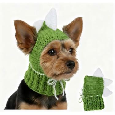 Imagem de Simlakey Fantasia de dinossauro para animais de estimação, gorro fofo de crochê, de algodão, macio, para gatos, gatos, filhotes, animais de estimação, fantasia de inverno