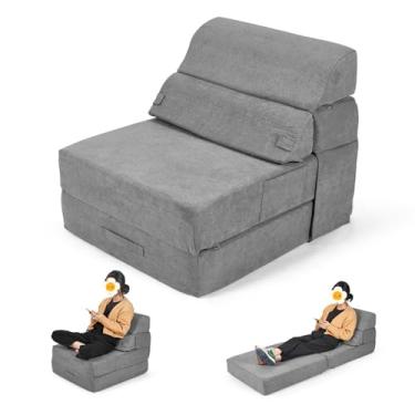 Imagem de INRLKIT Sofá-cama dobrável, cadeira conversível, colchão dobrável com suporte para as costas, cadeira dobrável portátil, cama confortável, sofá, sala de estar, quarto, cinza, solteiro