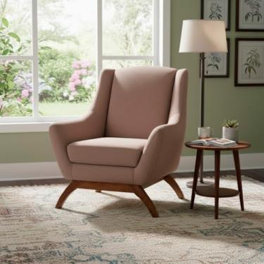 Imagem de Poltrona Dekorien Juliet Linho Linho Avelã Premium Alto Acabamento