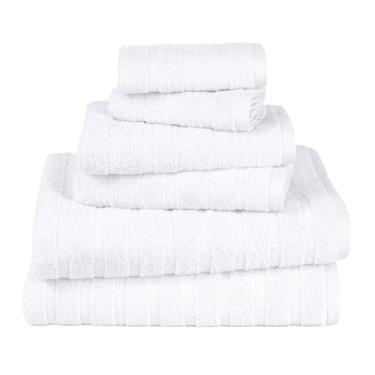 Imagem de TRIDENT Conjunto de 6 toalhas de banho de luxo para conjunto de toalhas de banho de secagem rápida, 100% algodão, leve, espessa, macia, grande, 2 toalhas de banho 68,5 x 137,2 cm, 2 mãos 40,6 x 71,1