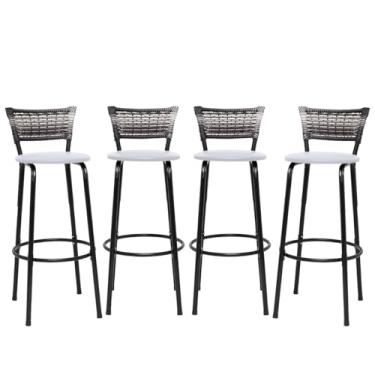 Imagem de Banquetas Junco Degradê Cyber Estrutura Preta Ideal para Bancada Balcão e Cozinha Kit 04 Unidades - Itagold (Branco)