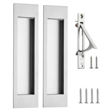 Imagem de JOY DECOR 2 maçanetas de porta de bolso de 20 cm + 1 puxador de borda de dedo, conjunto de ferragens retangulares de aço inoxidável rebaixado de níquel escovado para portas deslizantes e armários
