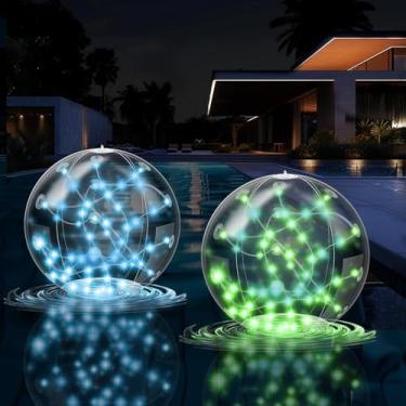 Imagem de 2 peças de luzes solares flutuantes para piscina, bolas de sinuca de LED infláveis de 36,8 cm, luzes alimentadas por energia solar IP67, gradiente RGB para piscina, praia, quintal, festa de casamento,
