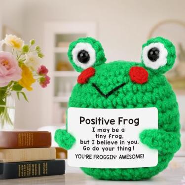 Imagem de Presentes motivacionais pequenos fofos incríveis para filha, amiga, irmã, colega de trabalho - Mini sapo de crochê feito à mão com presente de incentivo para ela, formatura, exames, Natal, Dia dos