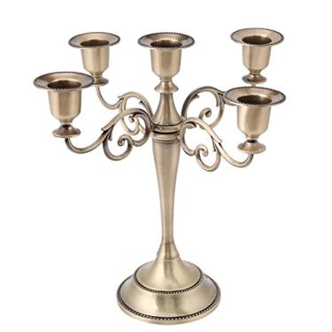 Imagem de 5 braços castiçal estilo europeu elegante liga candelabros para casamento decoração de casa bronze prata 669g (Você está trapaceando com ações)