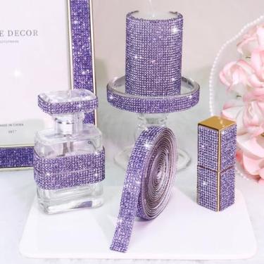 Imagem de Rolo de fita decorativa de strass autoadesivo de diamante - Adesivo de cristal para decoração de festa de casamento (roxo violeta, 1 metro de comprimento, 1,3 cm de largura)