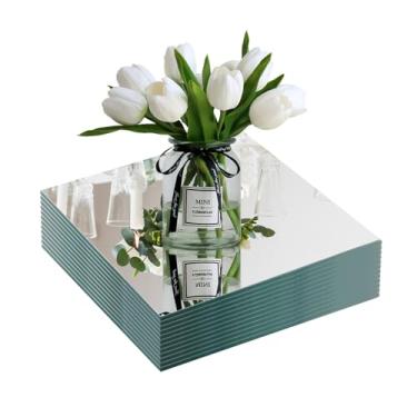 Imagem de yuzeyurun Centros de mesa de vidro quadrados, 12 peças de centro de mesa espelhadas de 30,5 cm, bandejas de vidro para decorações de casamento, festas, chá de bebê