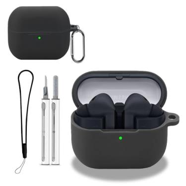 Imagem de Capa protetora para Galaxy Buds3 FE, capa protetora com kit de limpeza, capa protetora de silicone macio, acessórios para cordão e chaveiro, impermeável, à prova de poeira, à prova de choque, preta