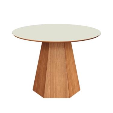 Imagem de Mesa de Jantar 6 Lugares Redonda com Pé Hexagonal (Off White/Freijó)