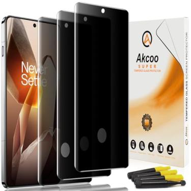 Imagem de Akcoo Protetor de tela de privacidade para OnePlus pacote com 13-3, conjunto UV de vidro temperado, antiespião, resistente a arranhões 9H, toque sensível, cobertura total de borda a borda