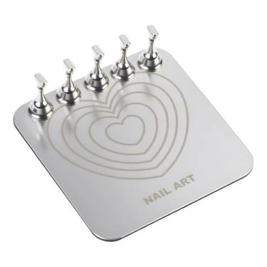 Imagem de oshhni Suporte para Exibição de Unhas, Base de Prática, Acessórios, Suprimentos, Equipamento Portátil Reutilizável para Salão de Beleza, Prateleira para, Coração de Prata