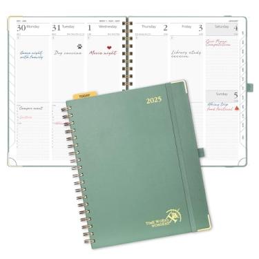 Imagem de POPRUN Agenda 2025 (tamanho grande 25 x 20 cm, capa dura com fio) Calendário diário semanal e mensal - Agenda 2025 com programação horária e layout semanal vertical, abas mensais - verde meia-noite