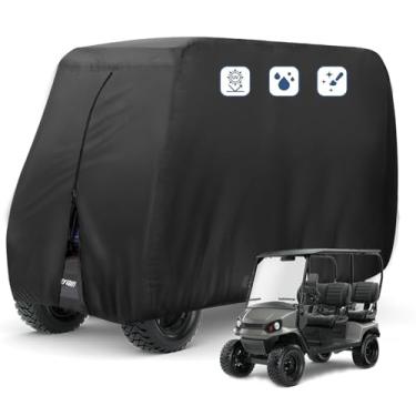 Imagem de FLYMEI Capas de carrinho de golfe para 4 passageiros, capa impermeável para carrinho de golfe ao ar livre EZ GO Club Car Yamaha Golf Carts, à prova de poeira 4 assentos Club Car Cover Capas de assento