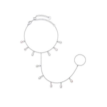 Imagem de PAVOI Pulseira feminina banhada a ouro 14 quilates com pérola ajustável estilo estação de verão, 6" + 2" extender, Ouro branco, Pérola